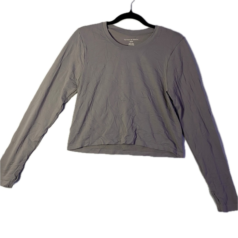 Harmony & Balance Long‎ Sleeve Top Womens M Gray Cropped Thumbhole